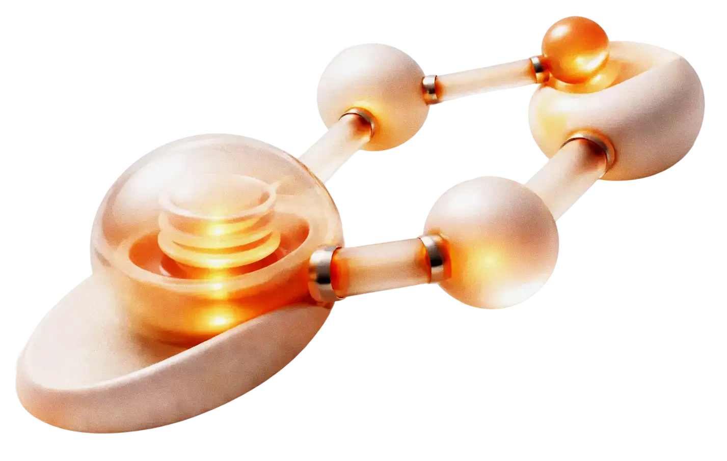 Forma 3D abstrata em tons quentes representando velocidade de captação e rastreamento.