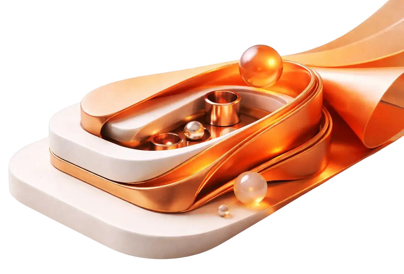 Composicao abstrata em laranja, ambar e cobre para representar projeto especial sob medida.