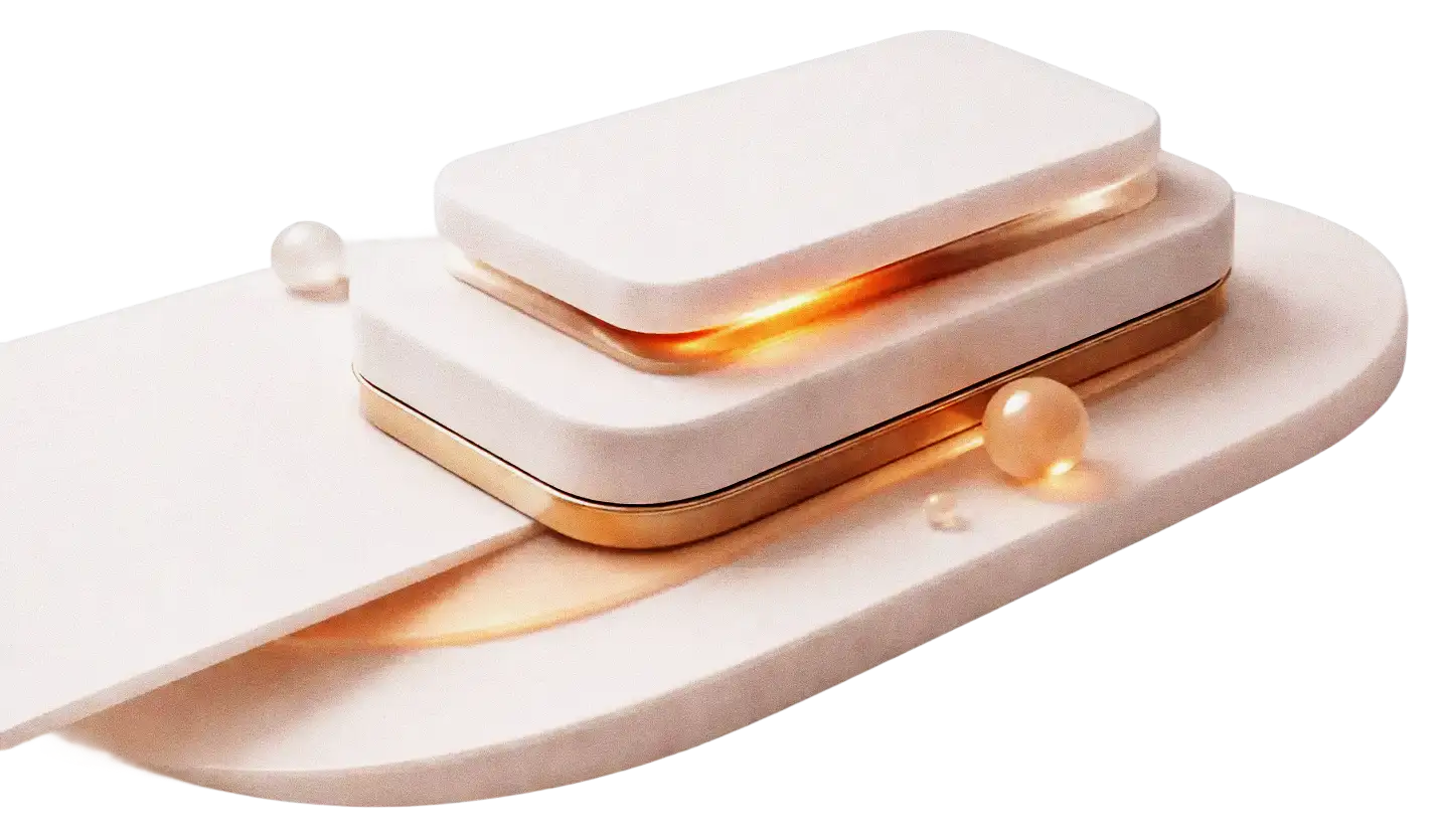 Composicao 3D abstrata com superficies suaves representando estrutura e clareza digital.